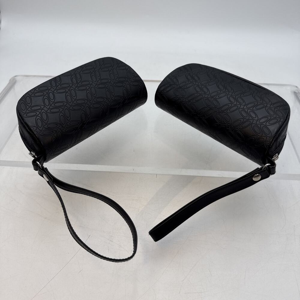 2 Oakley Black Leather Sunglasses Zip Around Case Soft Shell Strap Logo Wristlet